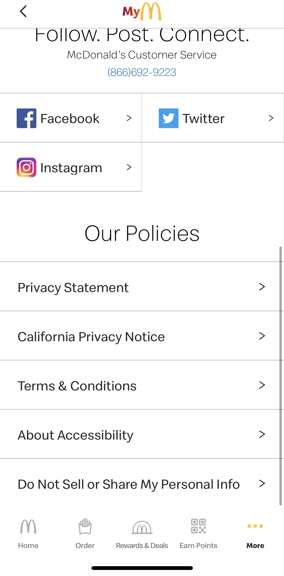McDonald's Screen screen in the Terms and Conditions flow