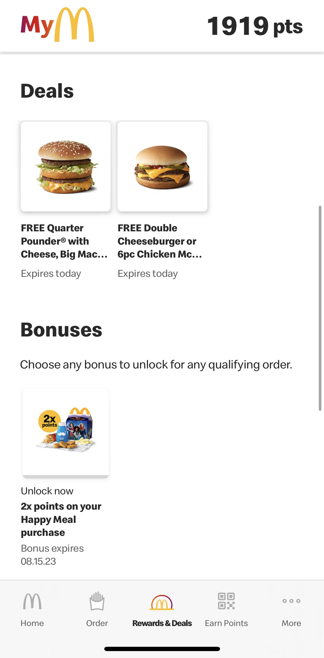 McDonald's Screen screen in the Unlocking a bonus flow