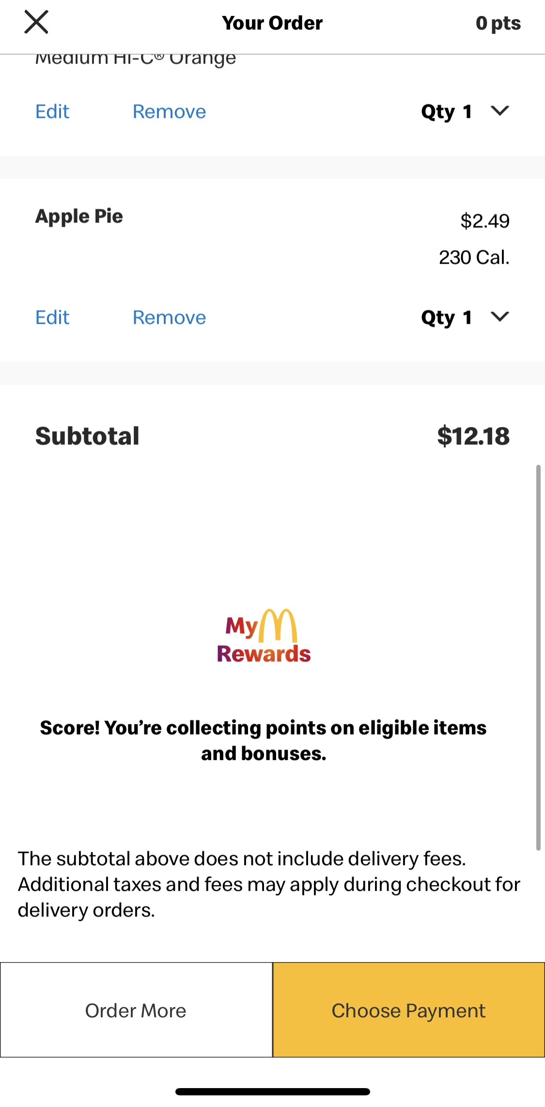McDonald's Screen screen in the Updating quantity of an item flow