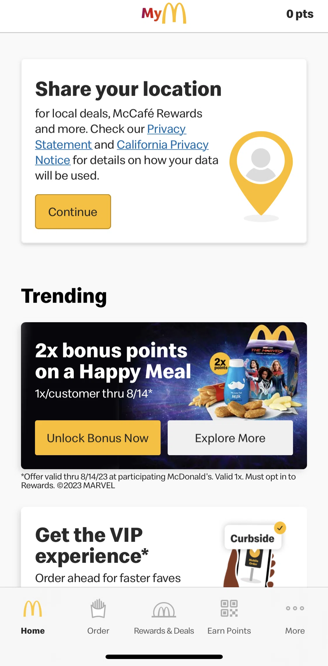 McDonald's Screen screen in the View bonus flow