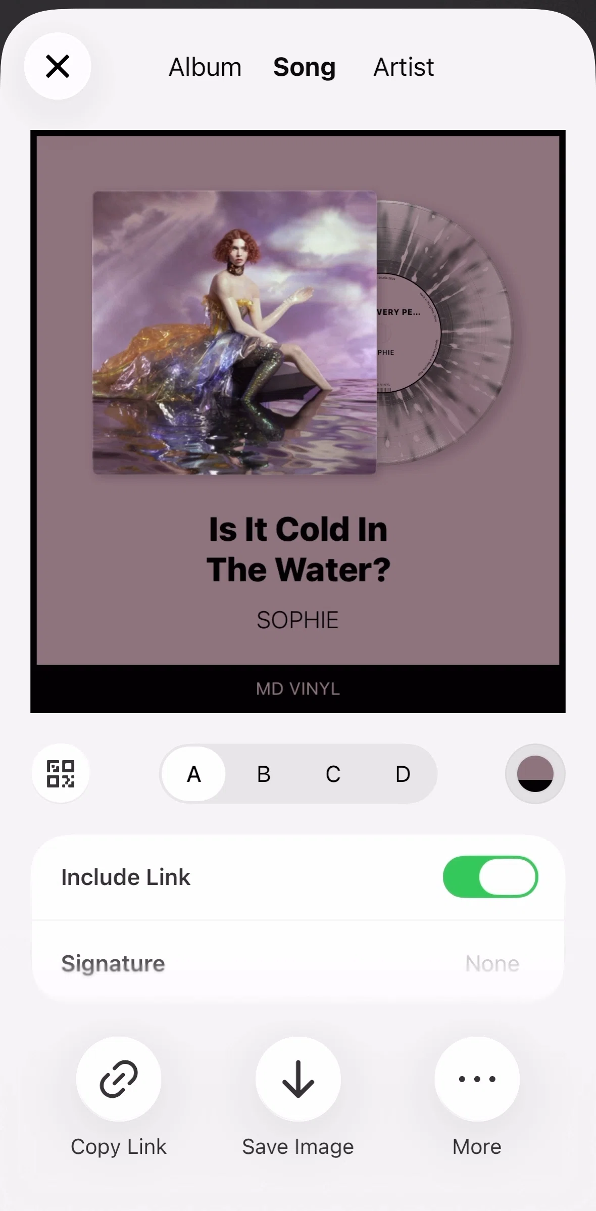 MD Vinyl Screen screen in the Customizing a song image flow