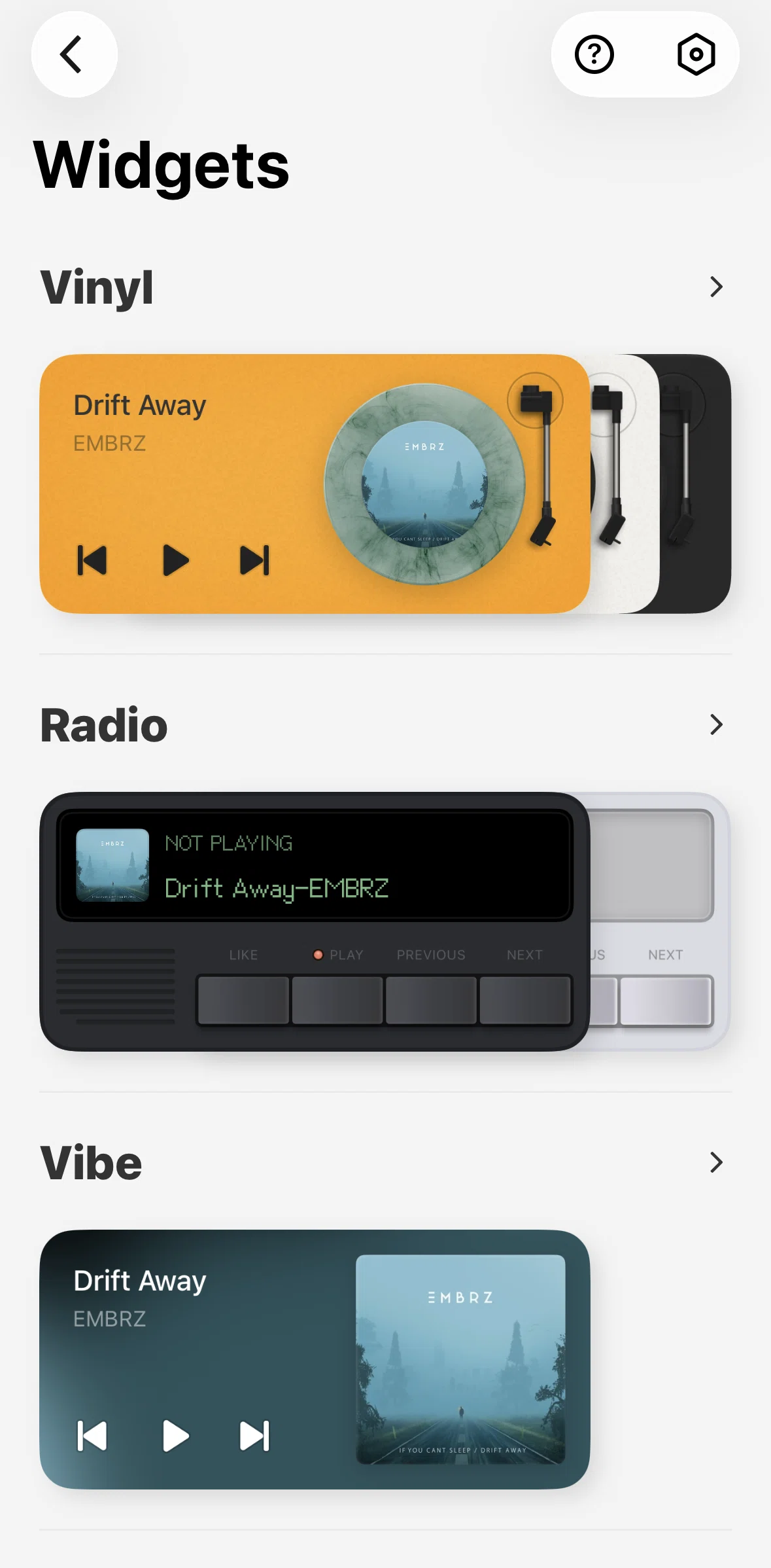 MD Vinyl Screen screen in the Customizing a widget flow