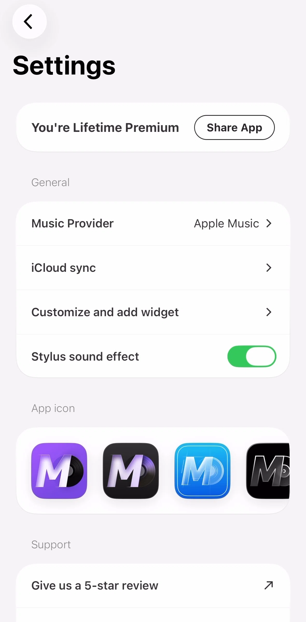 MD Vinyl Screen screen in the Widgets (settings) flow