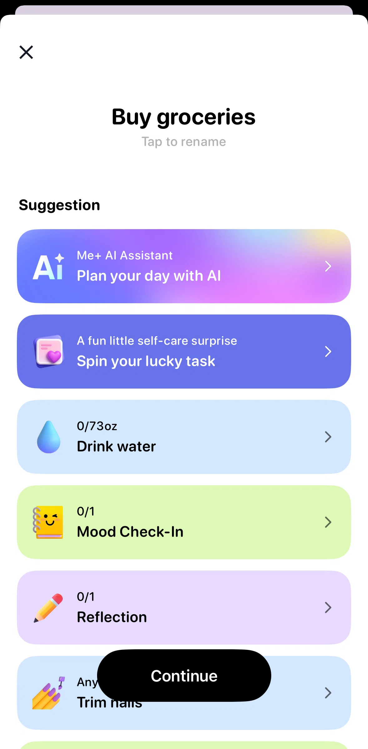 Me+ Screen screen in the Adding a water intake tracker flow