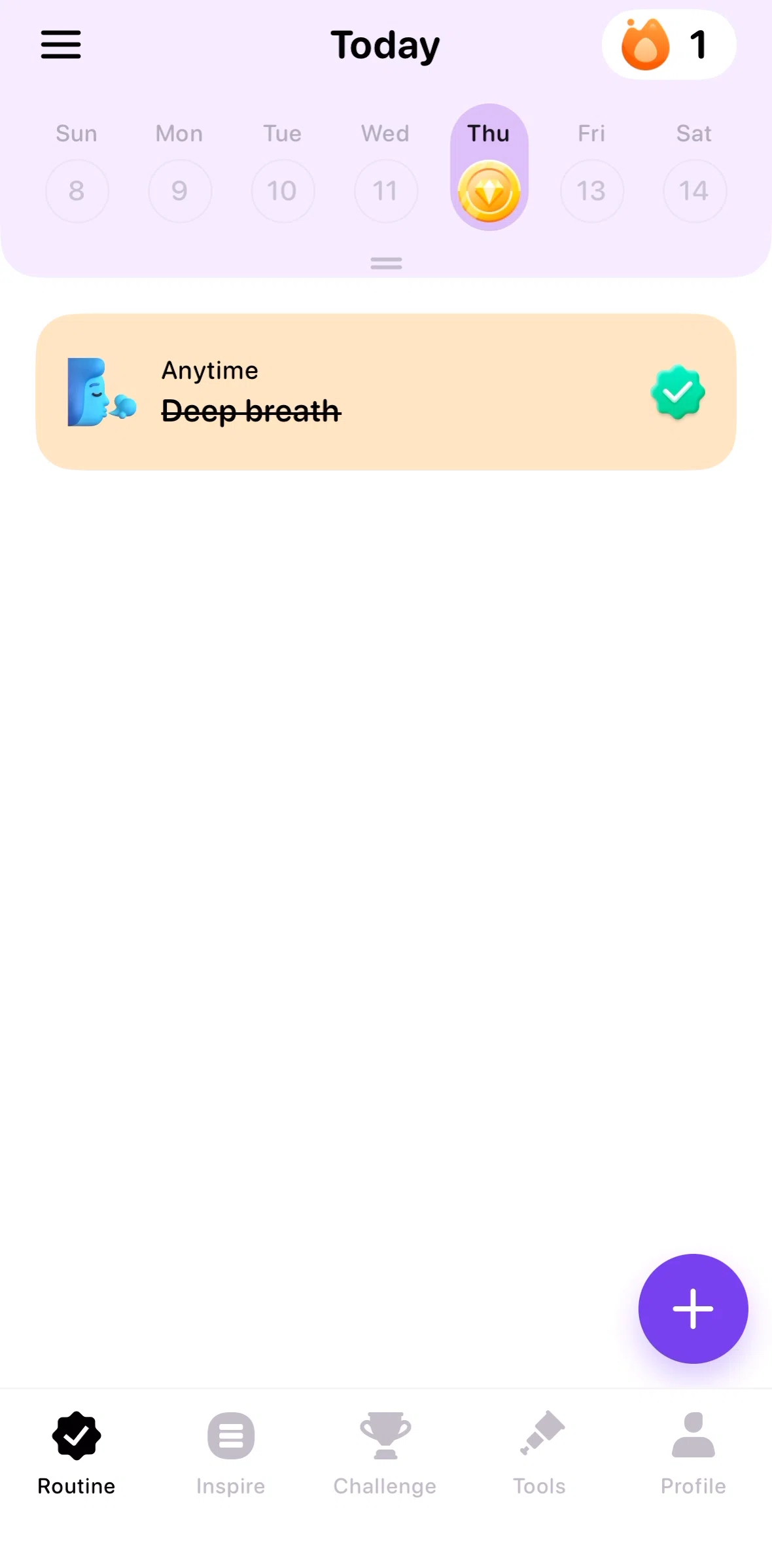 Me+ Screen screen in the Creating a new task flow