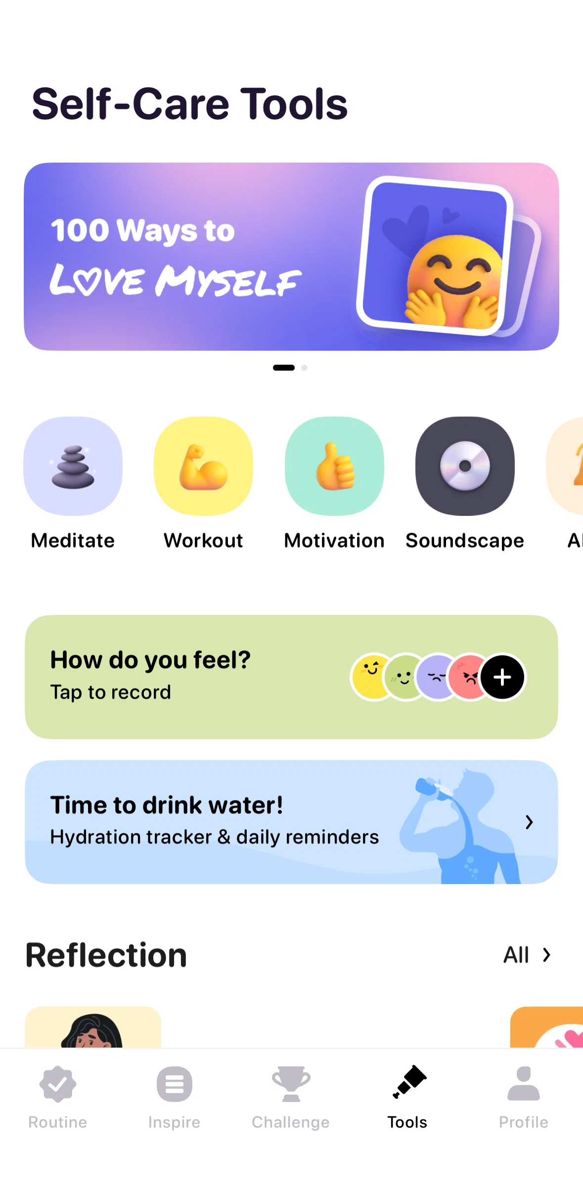 Me+ Screen screen in the Meditate flow