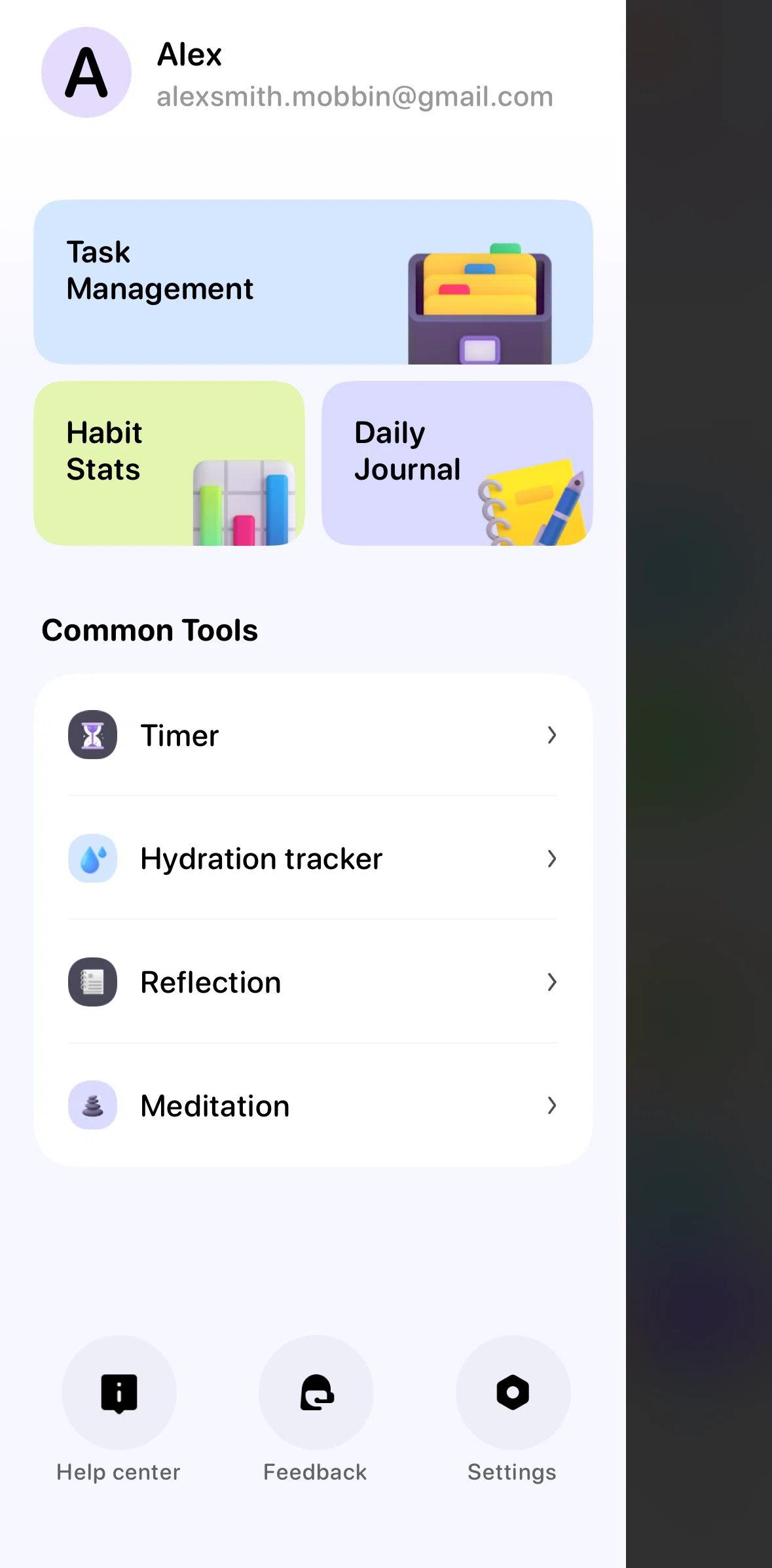 Me+ Screen screen in the Task Management flow