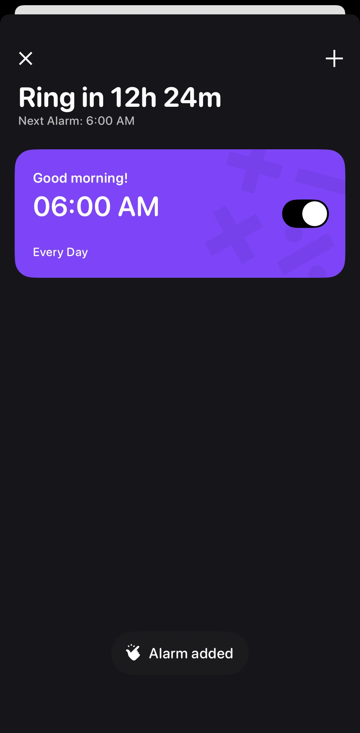 Me+ Screen screen in the Turning off an alarm flow