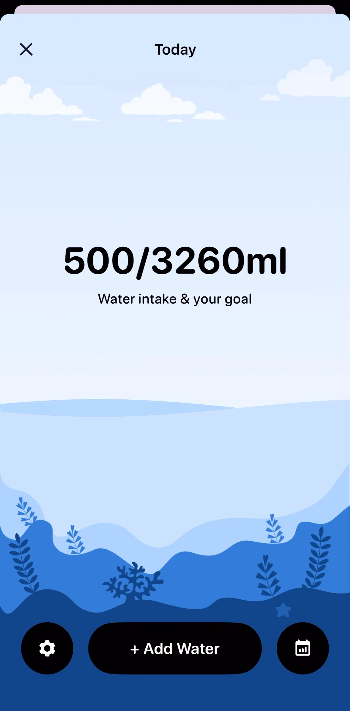 Me+ Screen screen in the Water intake history flow