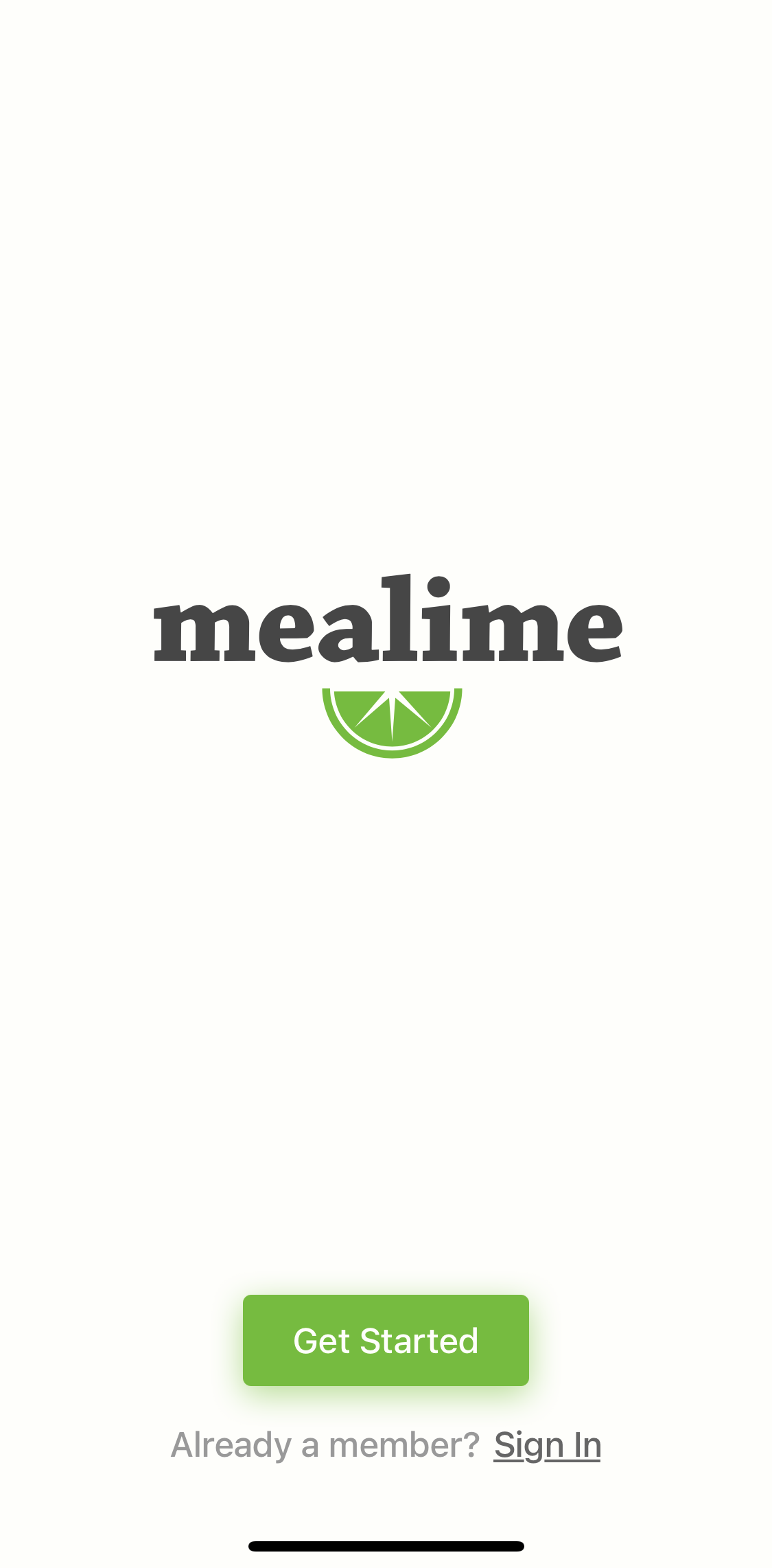 Mealime Start screen screen in the General Browsing flow