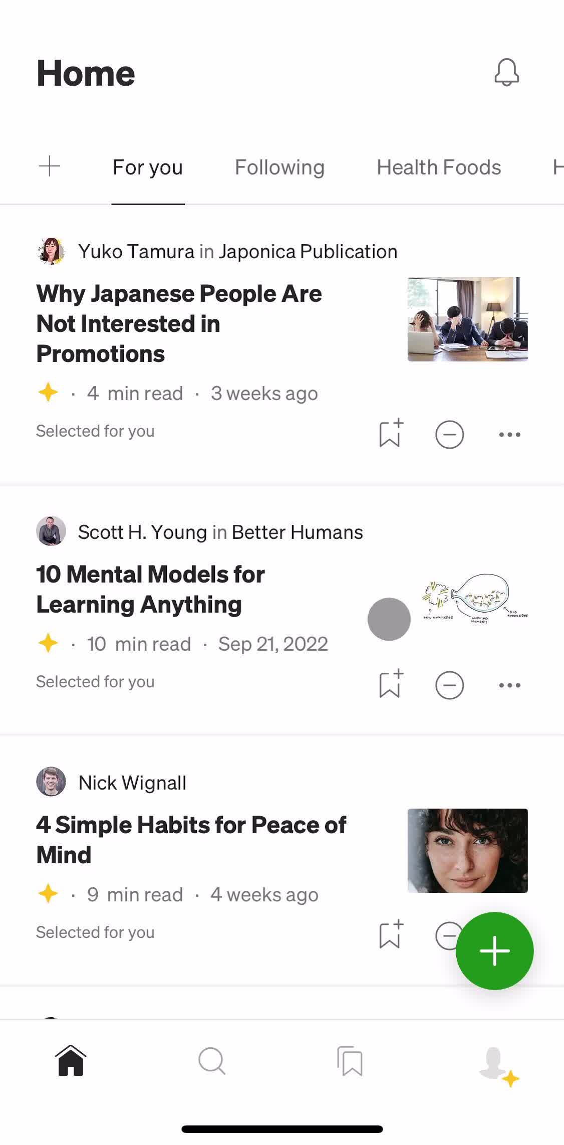 Medium Home screen in the Creating A Post flow