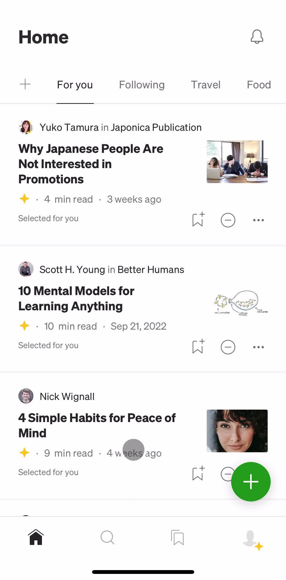 Medium Home screen in the Searching flow