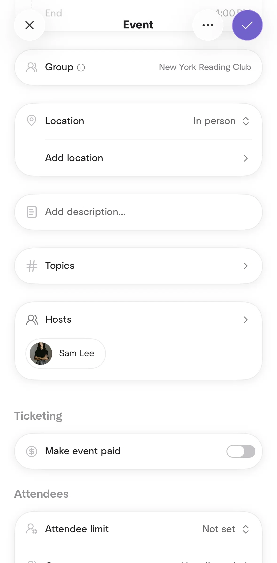 Meetup Screen screen in the Adding a description flow