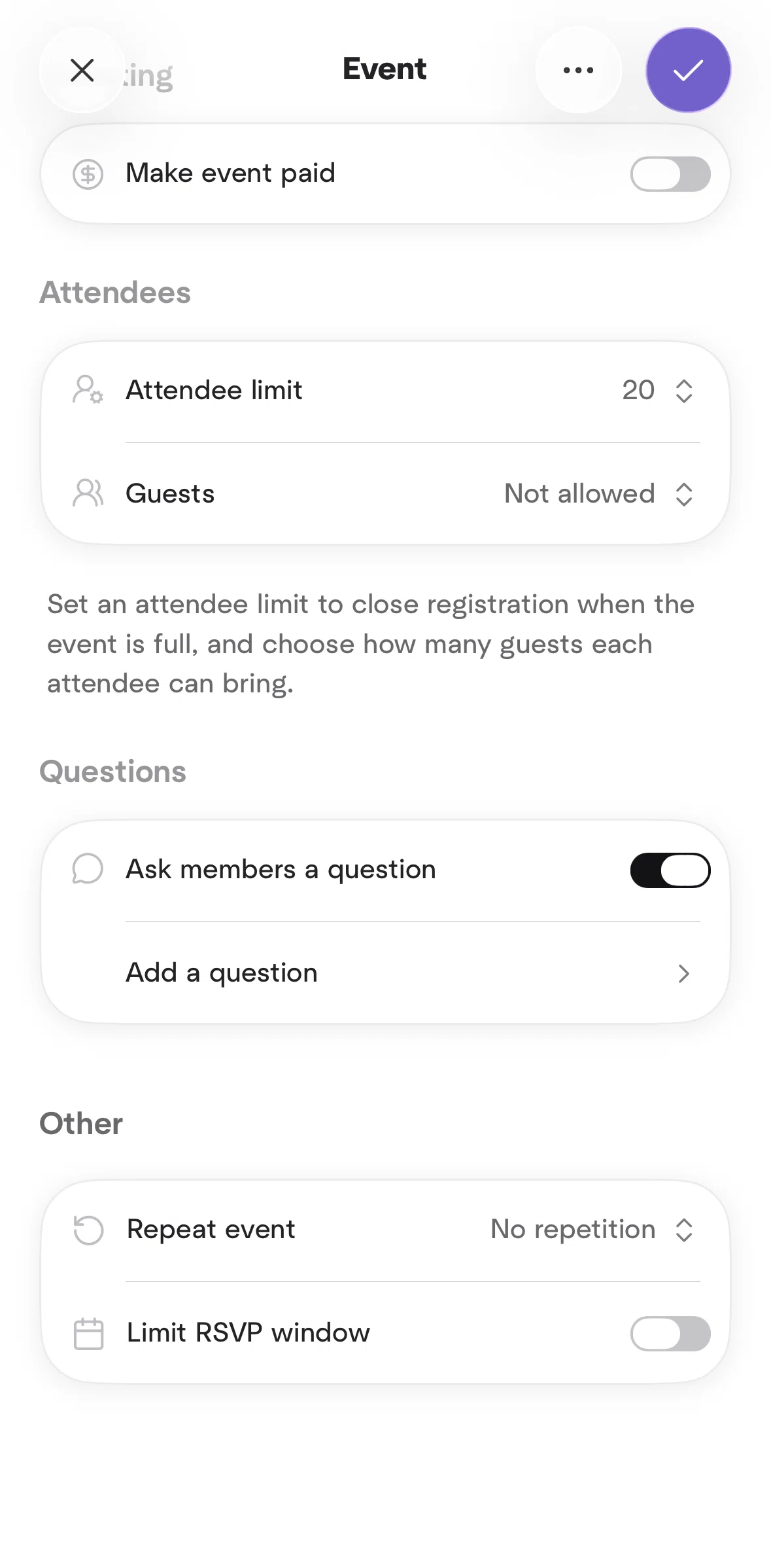 Meetup Screen screen in the Adding a question flow