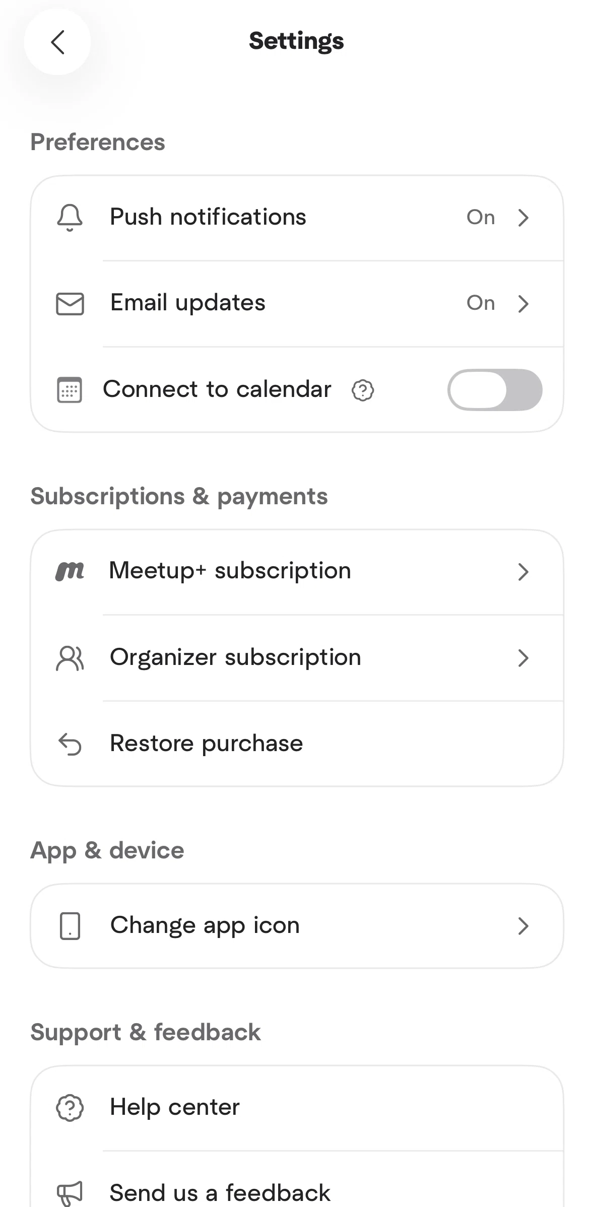Meetup Screen screen in the Changing app icon flow