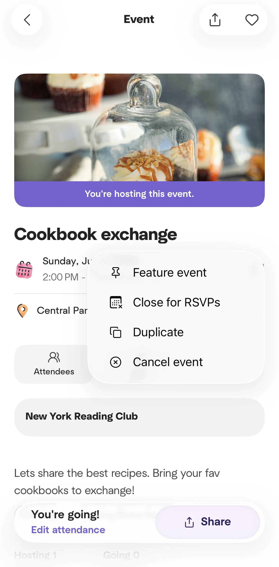 Meetup Screen screen in the Closing an event for RSVPs flow