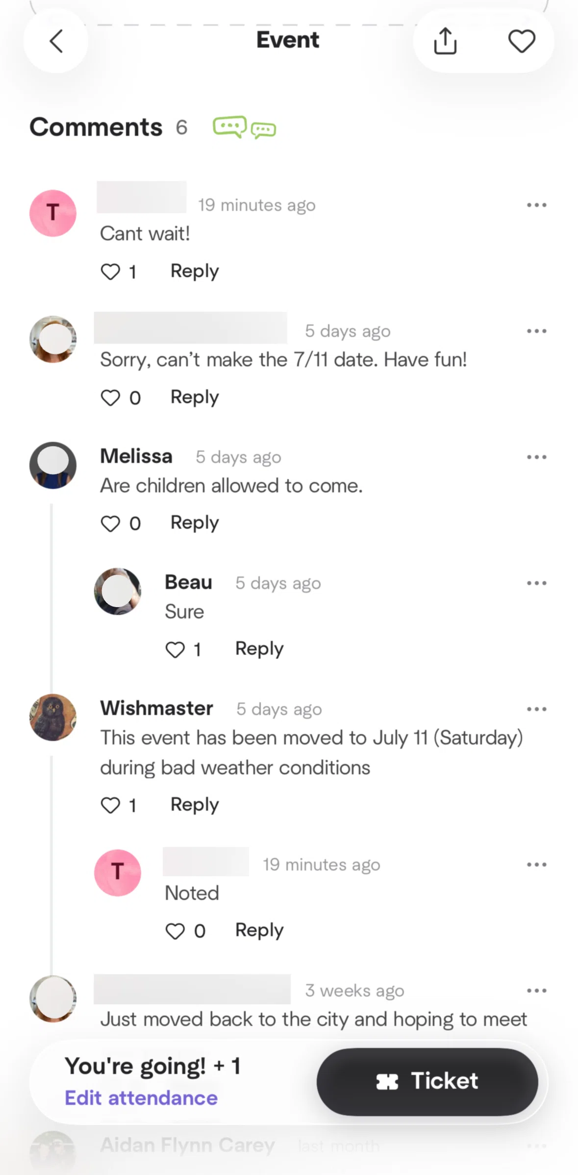 Meetup Screen screen in the Deleting a comment flow