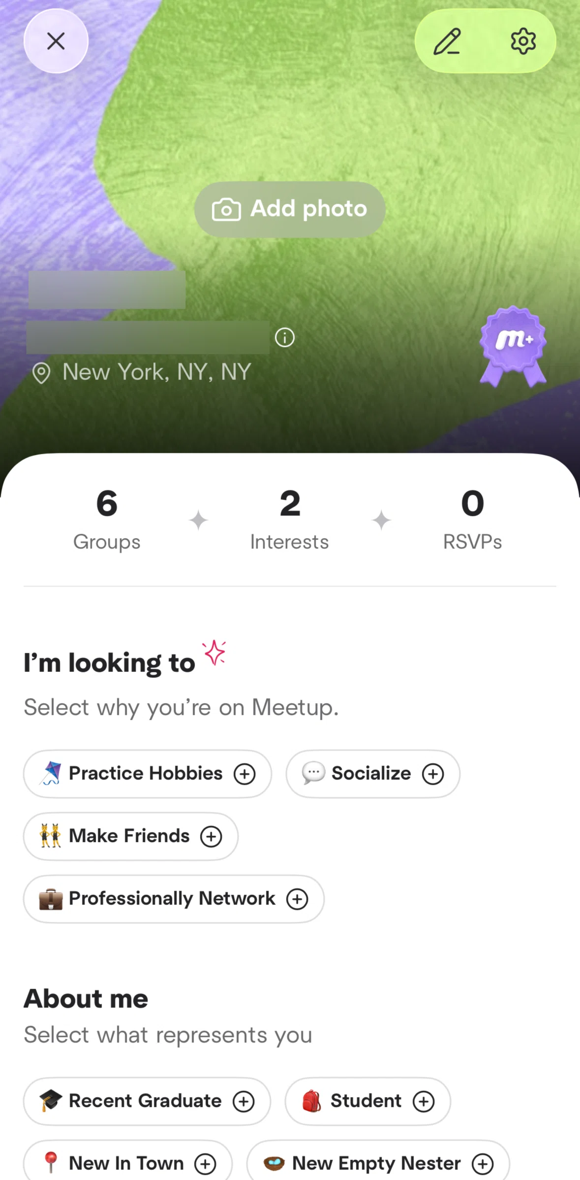 Meetup Screen screen in the Edit profile flow