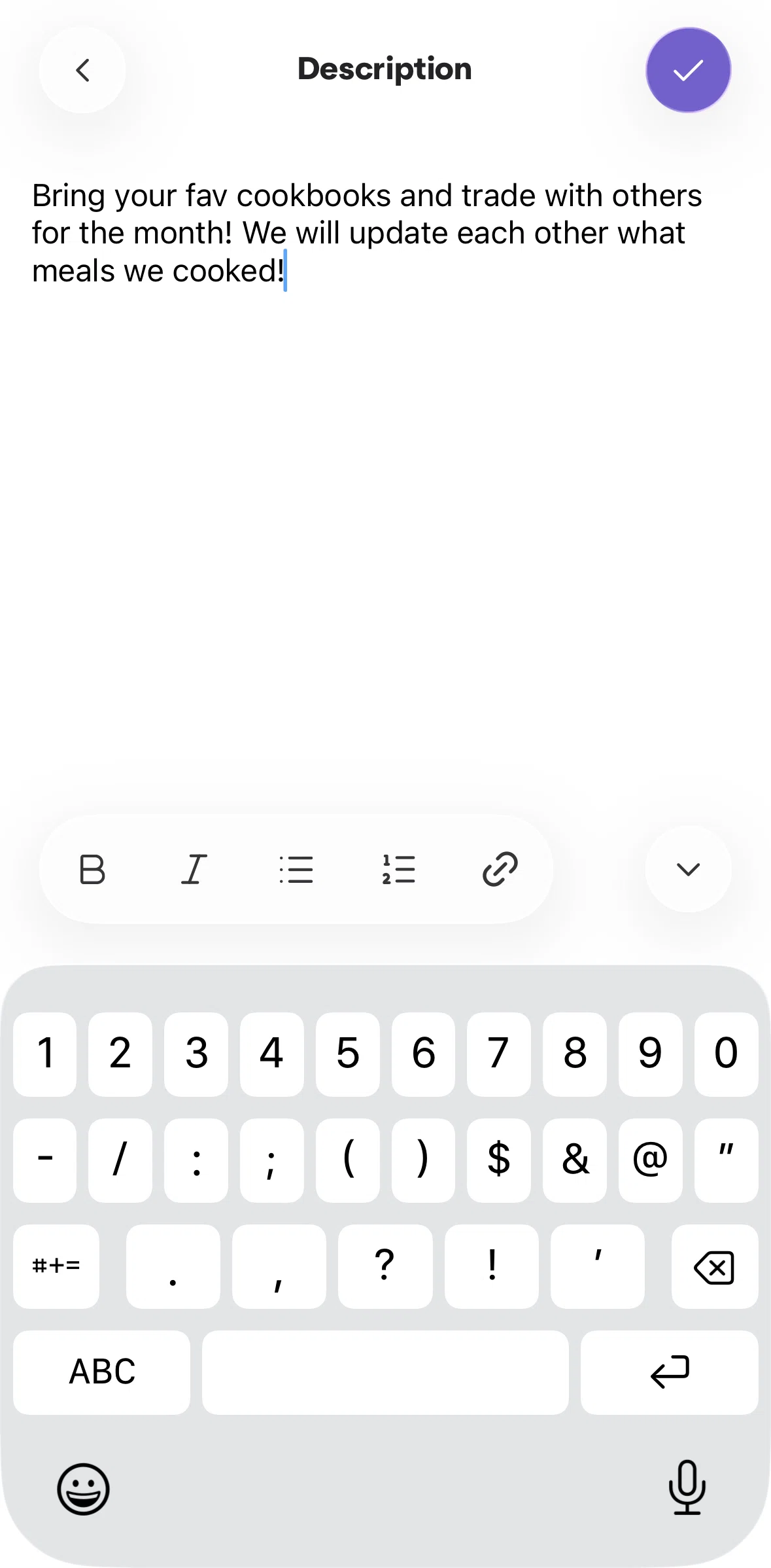 Meetup Screen screen in the Editing text styles flow