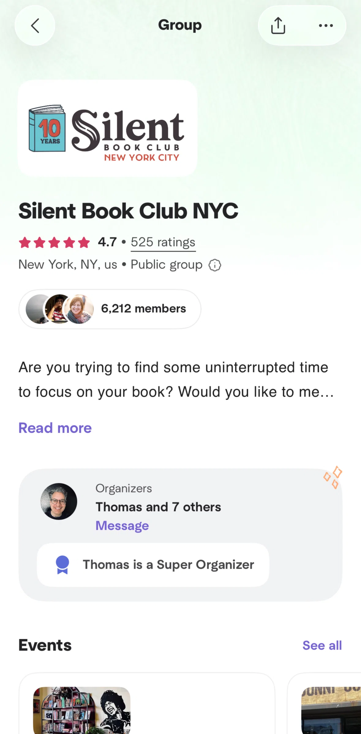 Meetup Screen screen in the Group reviews flow