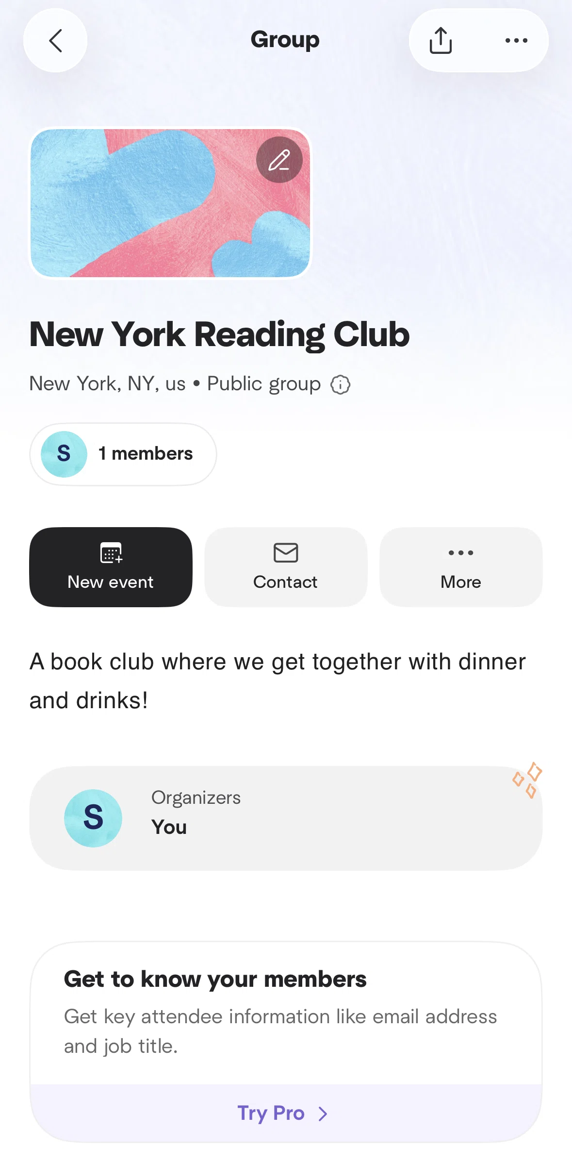 Meetup Screen screen in the Group settings flow