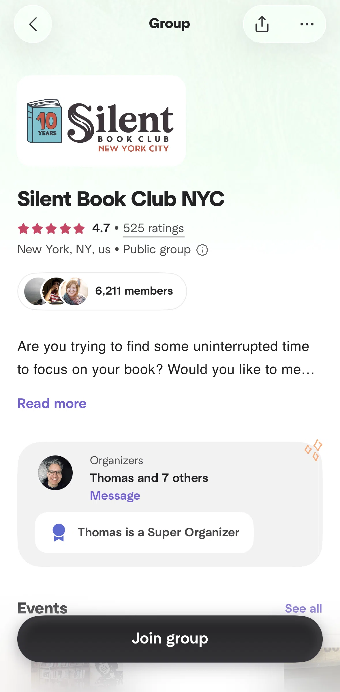 Meetup Screen screen in the Joining a group flow