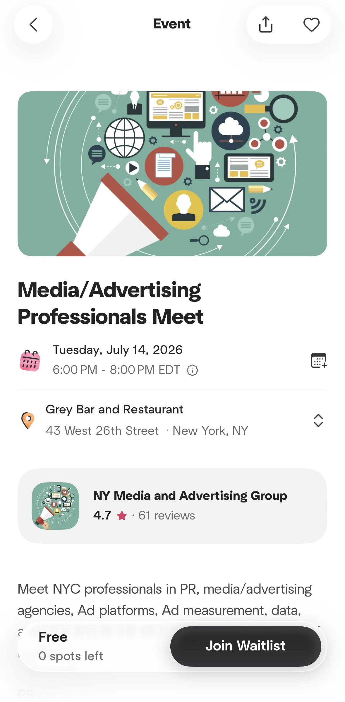 Meetup Screen screen in the Joining a waitlist flow