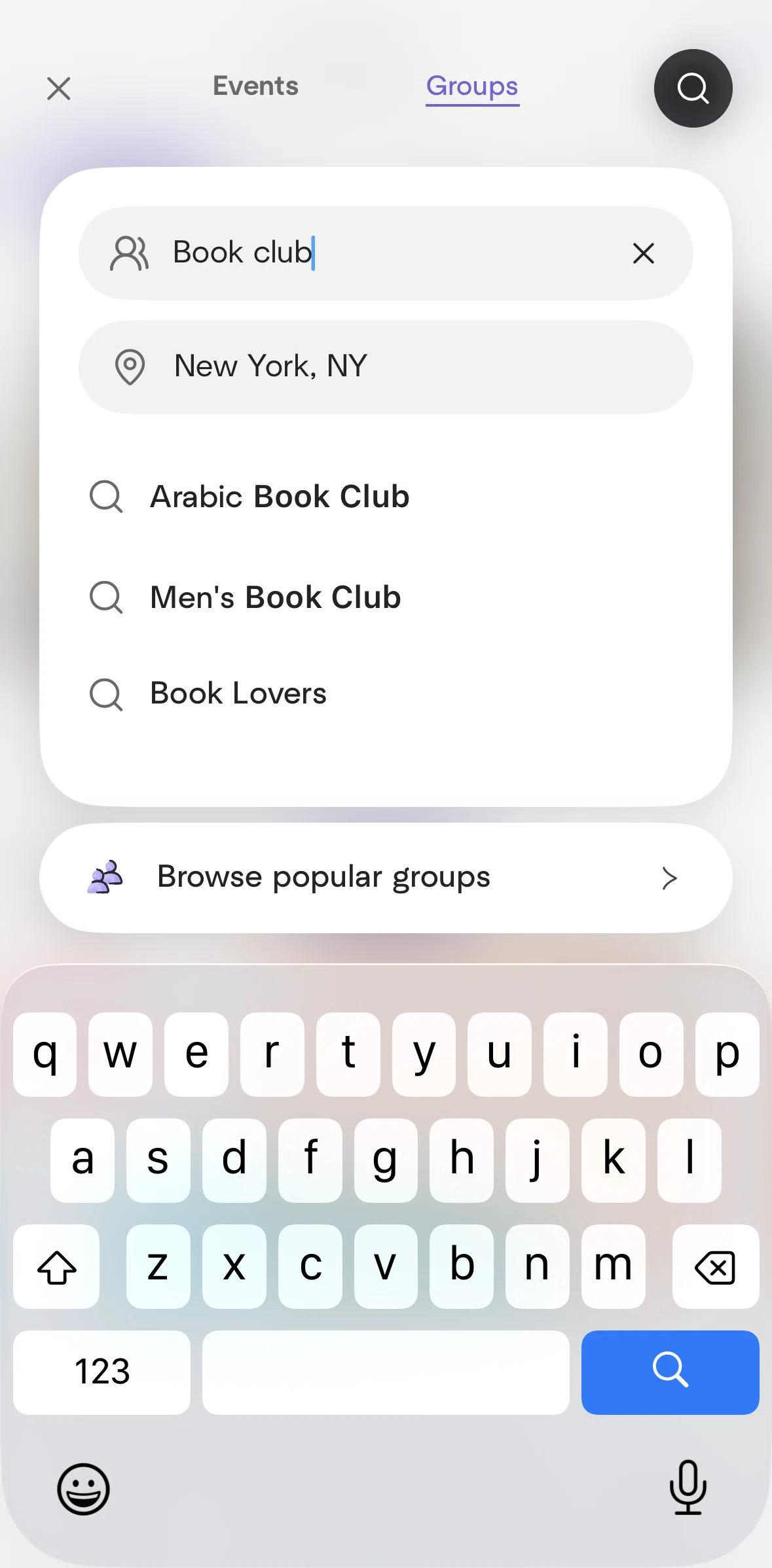 Meetup Screen screen in the Popular groups flow