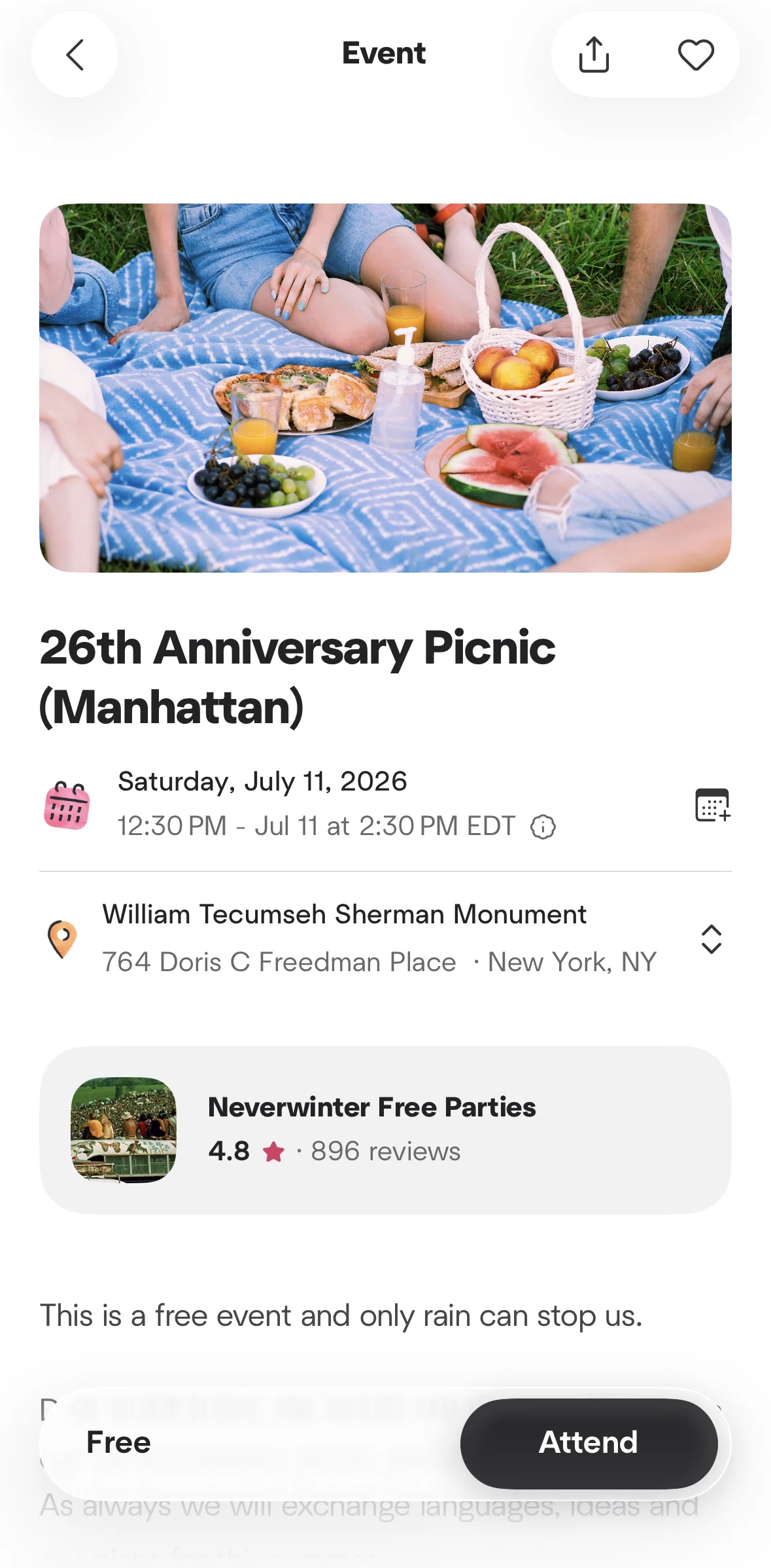 Meetup Screen screen in the Registering for an event flow