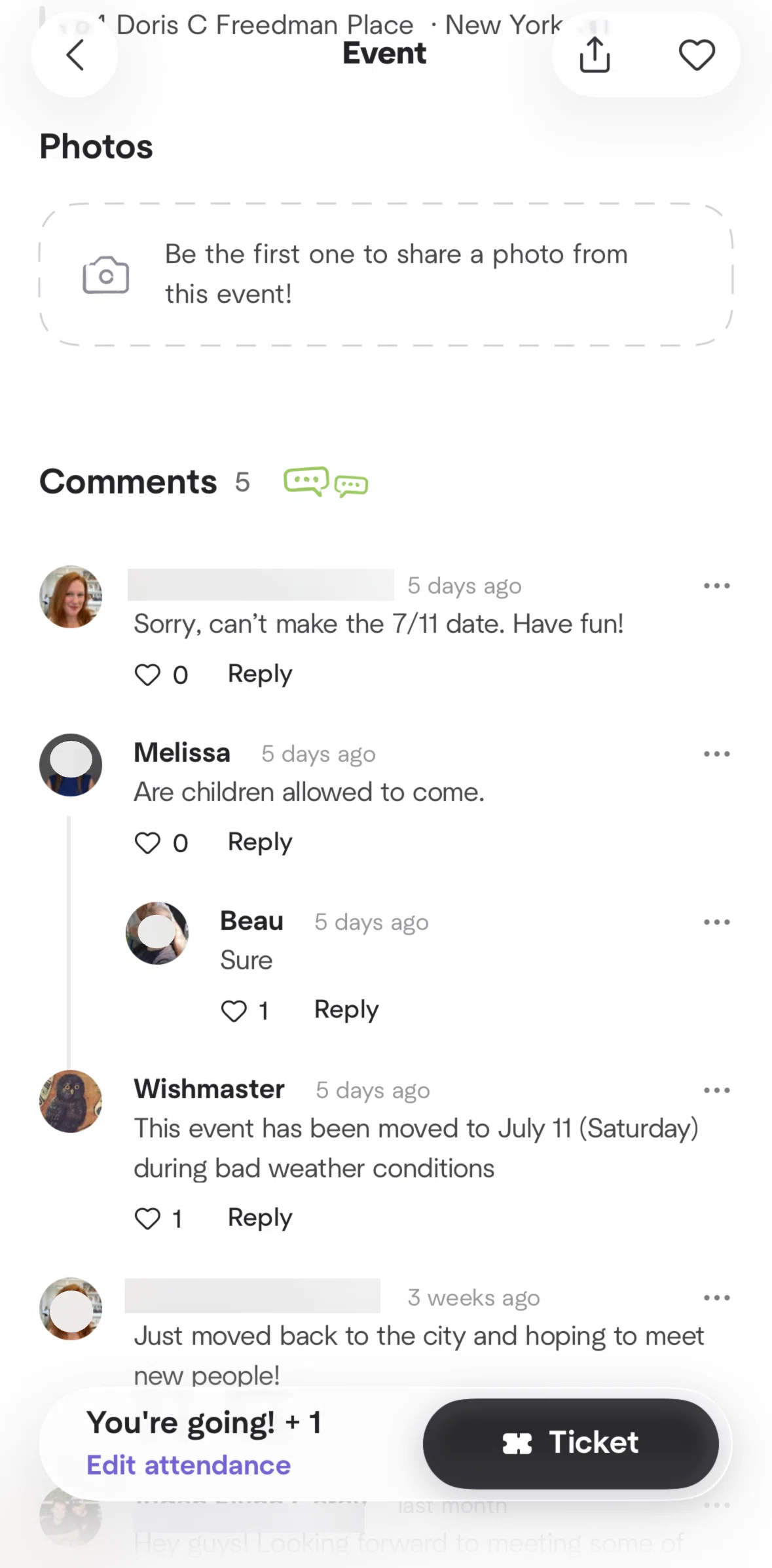 Meetup Screen screen in the Replying to a comment flow