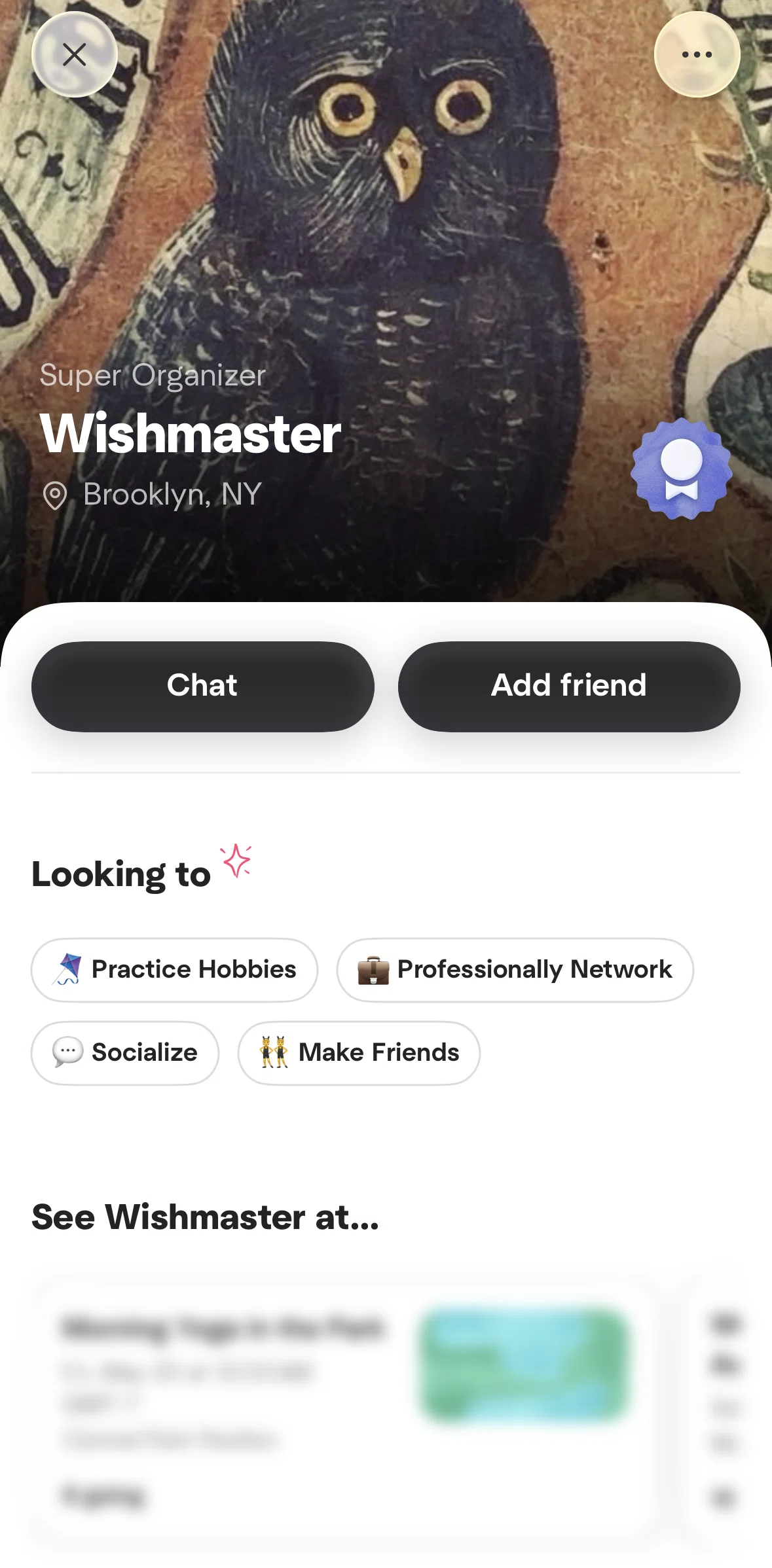 Meetup Screen screen in the Sending a friend request flow