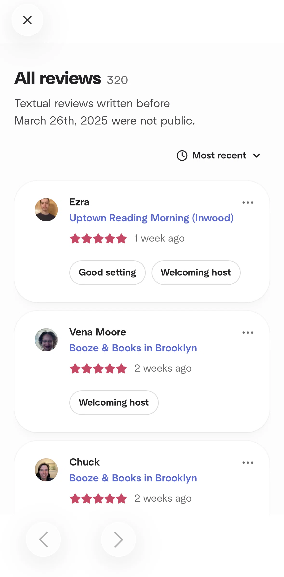 Meetup Screen screen in the Sorting reviews flow