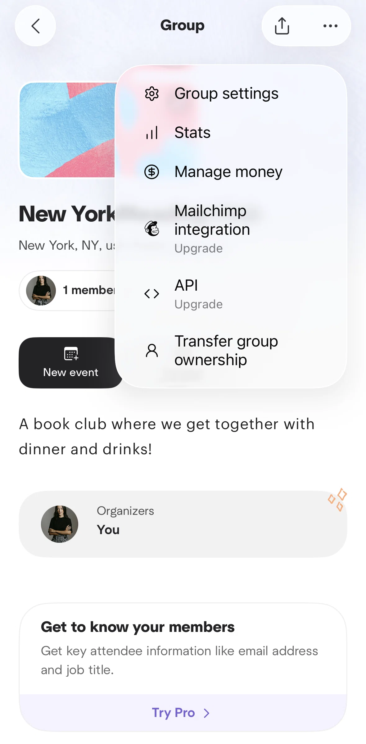 Meetup Screen screen in the Transferring group ownership flow