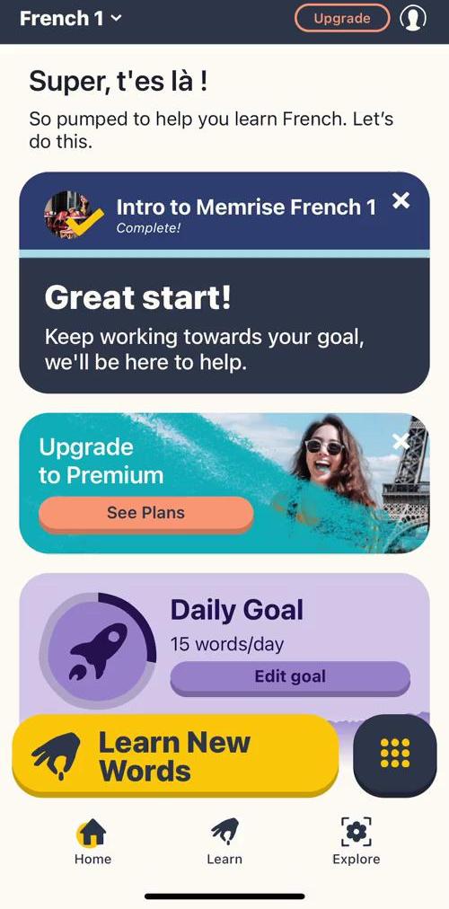 Memrise Home screen in the General Browsing flow