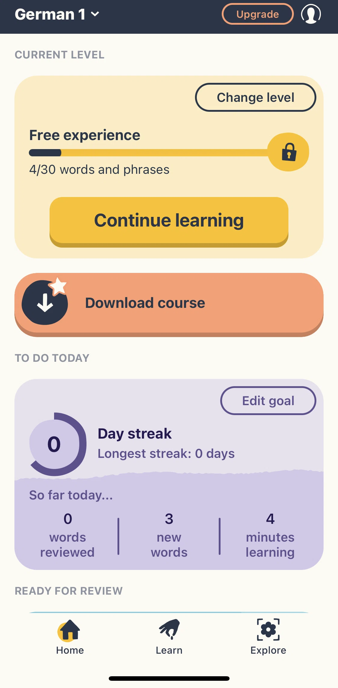 Memrise Screen screen in the Home flow