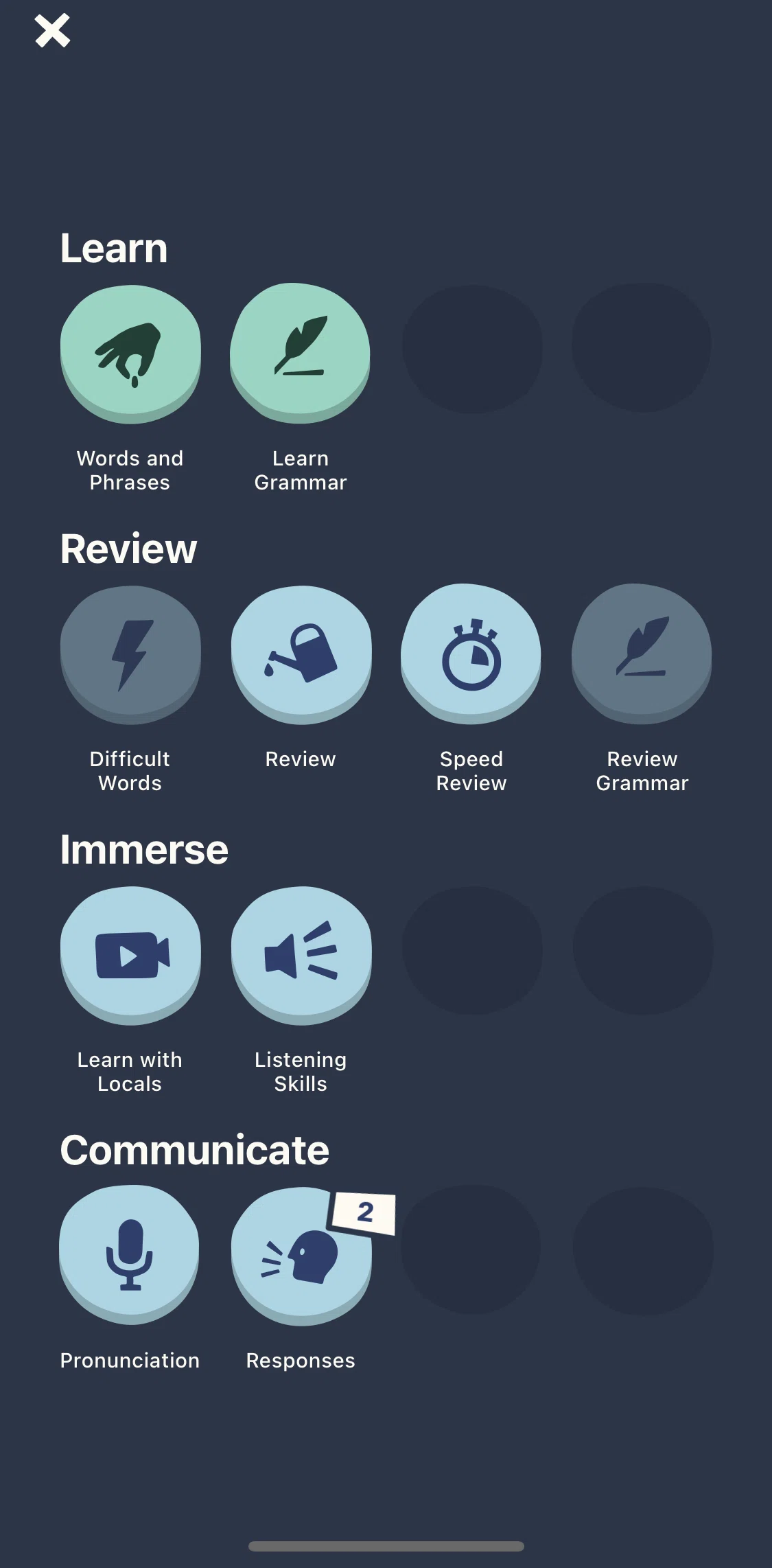 Memrise Screen screen in the Learn grammar flow