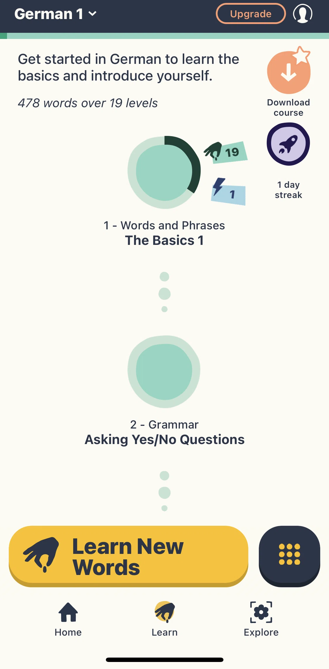 Memrise Screen screen in the Learn flow