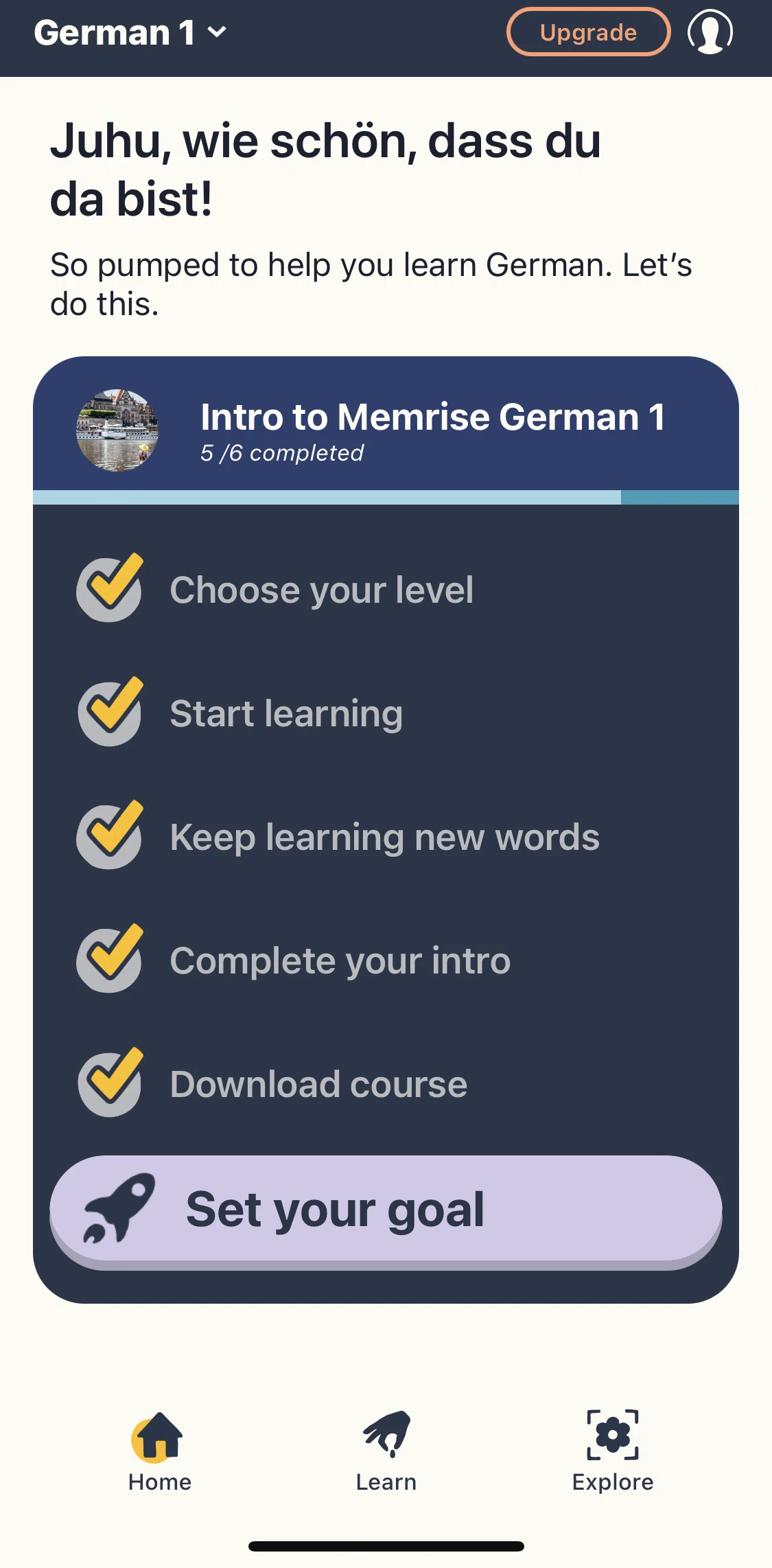 Memrise Screen screen in the Setting your goal flow