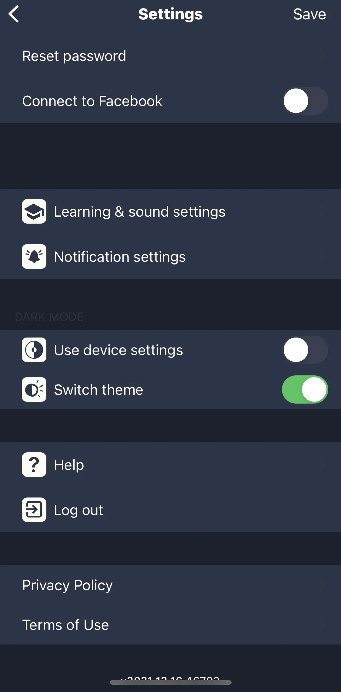 Memrise Screen screen in the Switching to dark mode flow