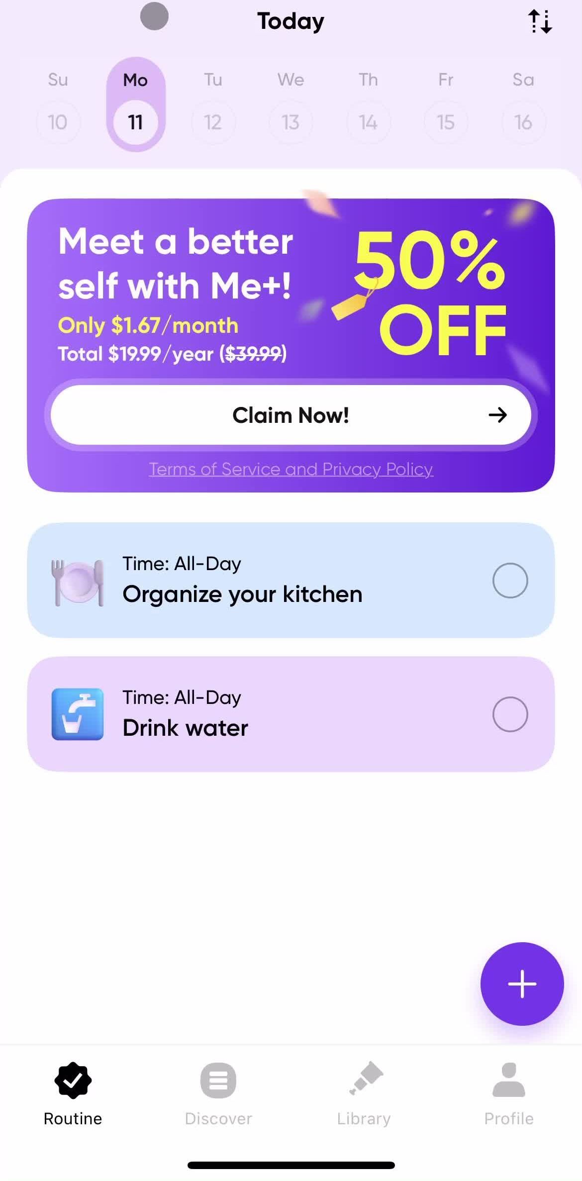 Meplus Routine screen in the Editing A Routine flow