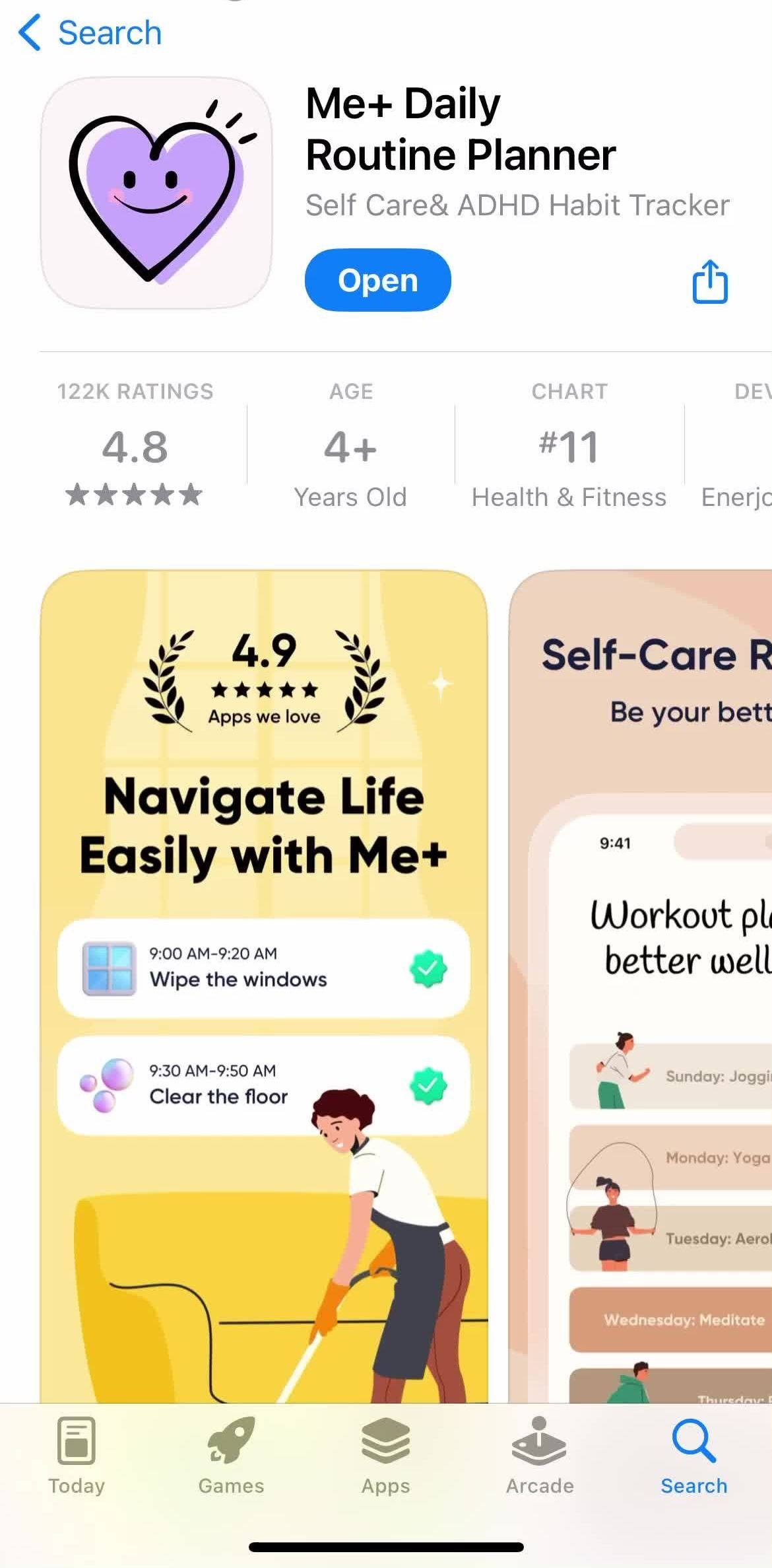 Meplus App store listing screen in the Onboarding flow