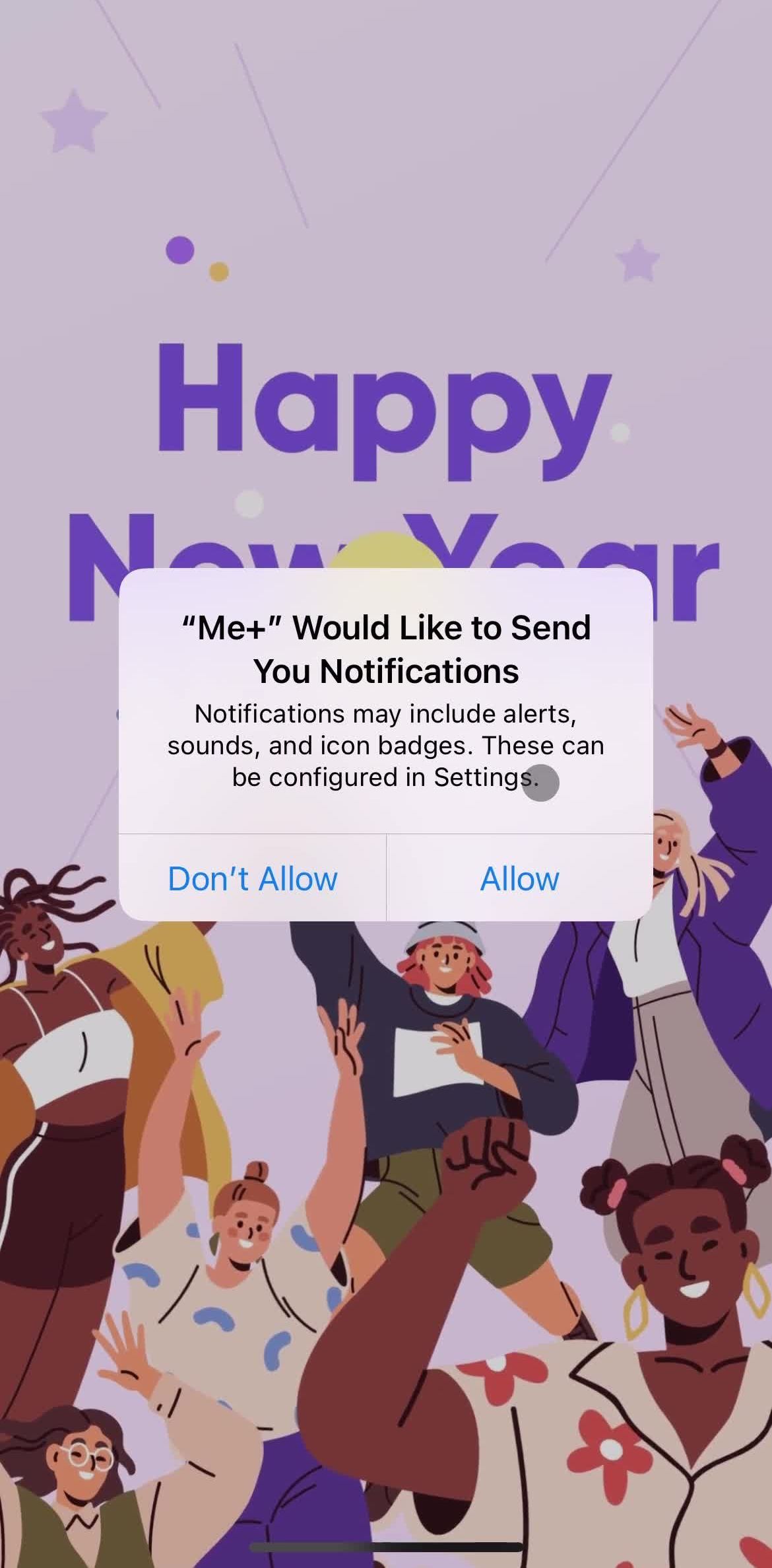 Meplus Enable notifications screen in the Onboarding flow