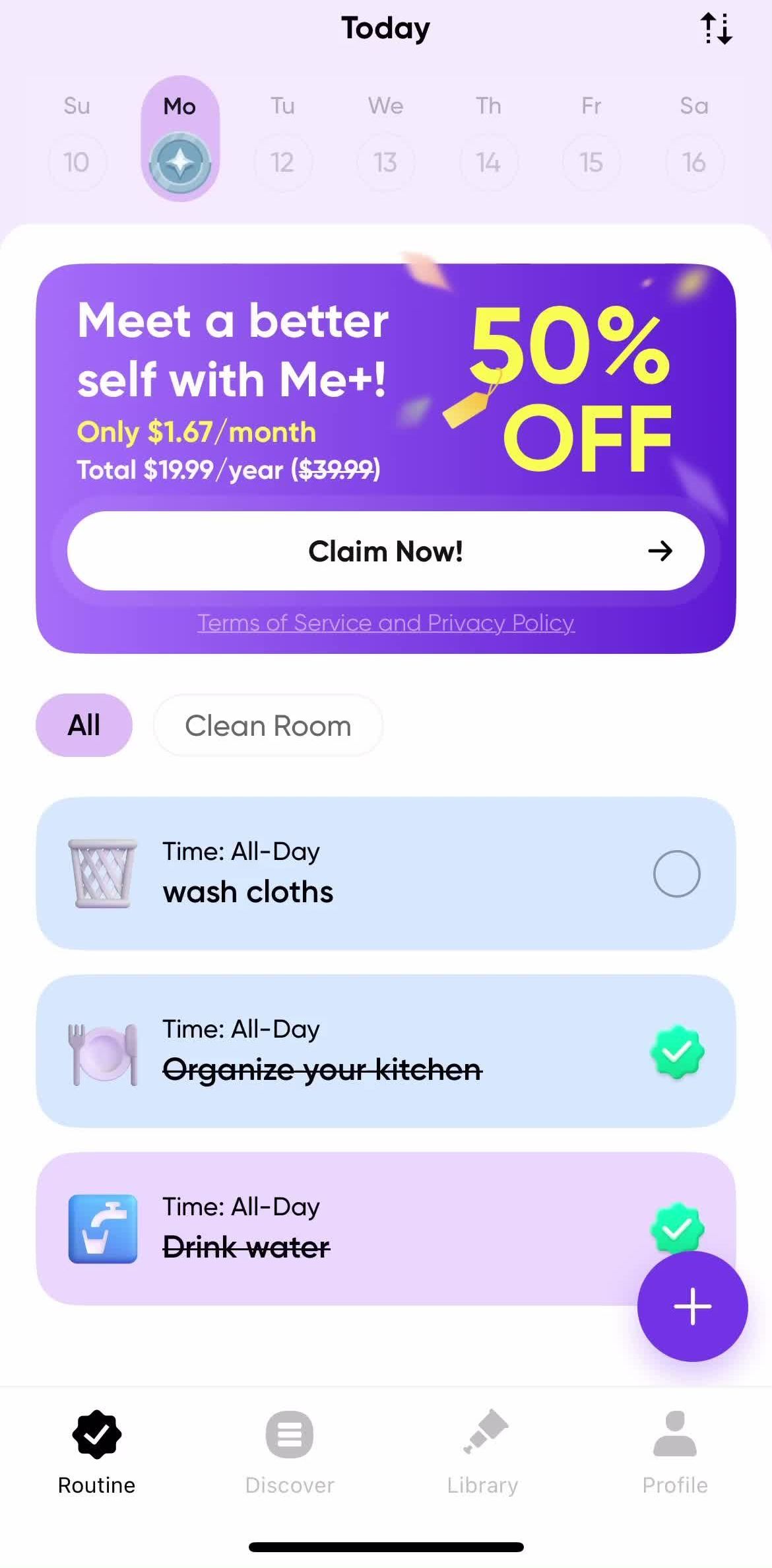 Meplus Routine screen in the Setting An Alarm flow