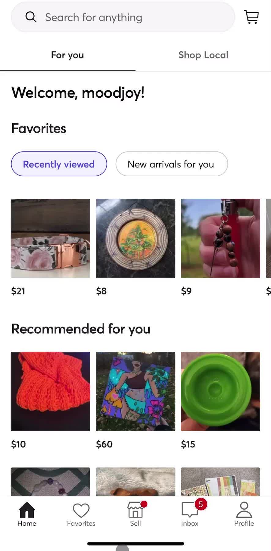Mercari Home screen in the General Browsing flow