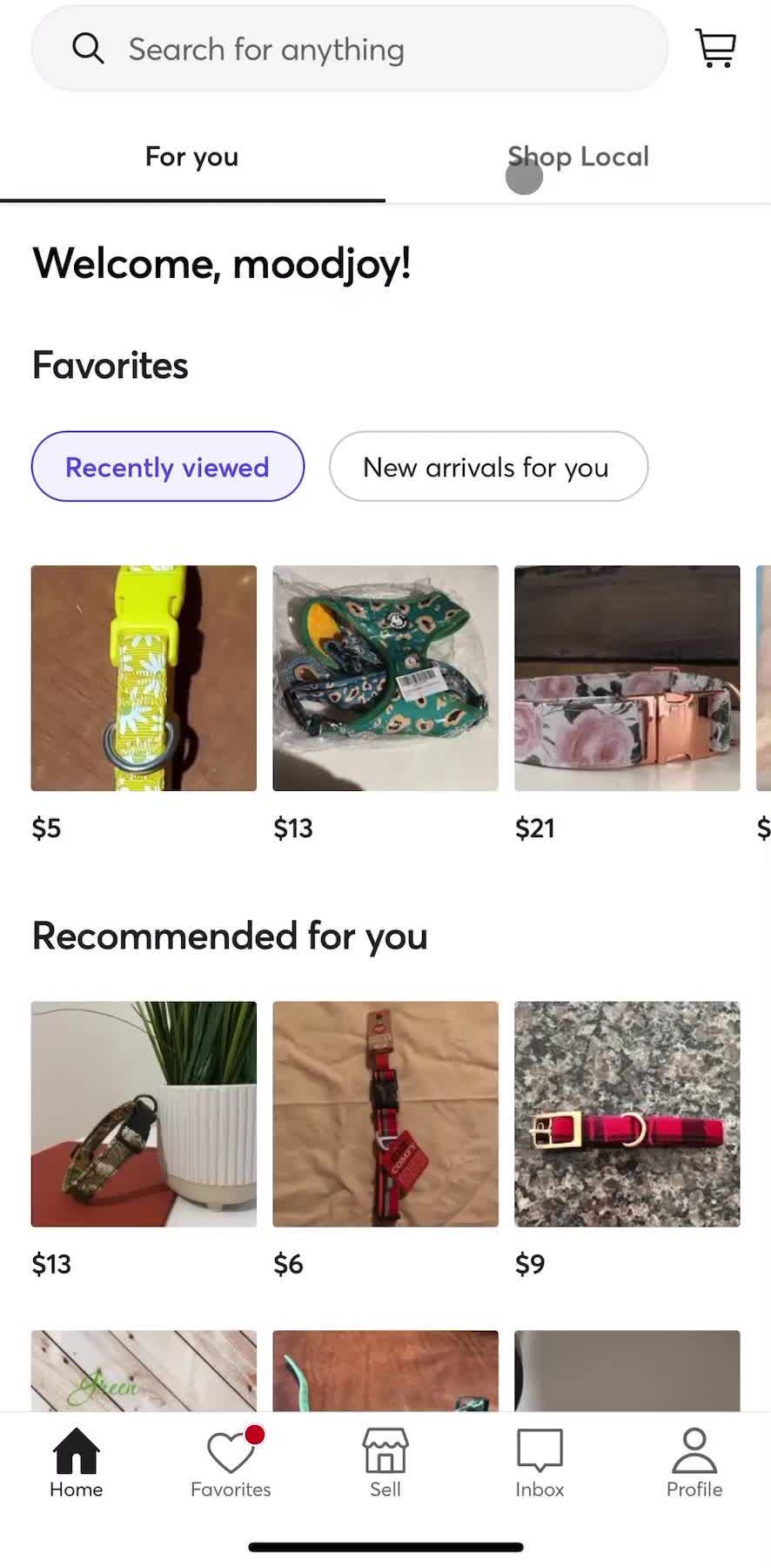 Mercari Home screen in the Searching flow