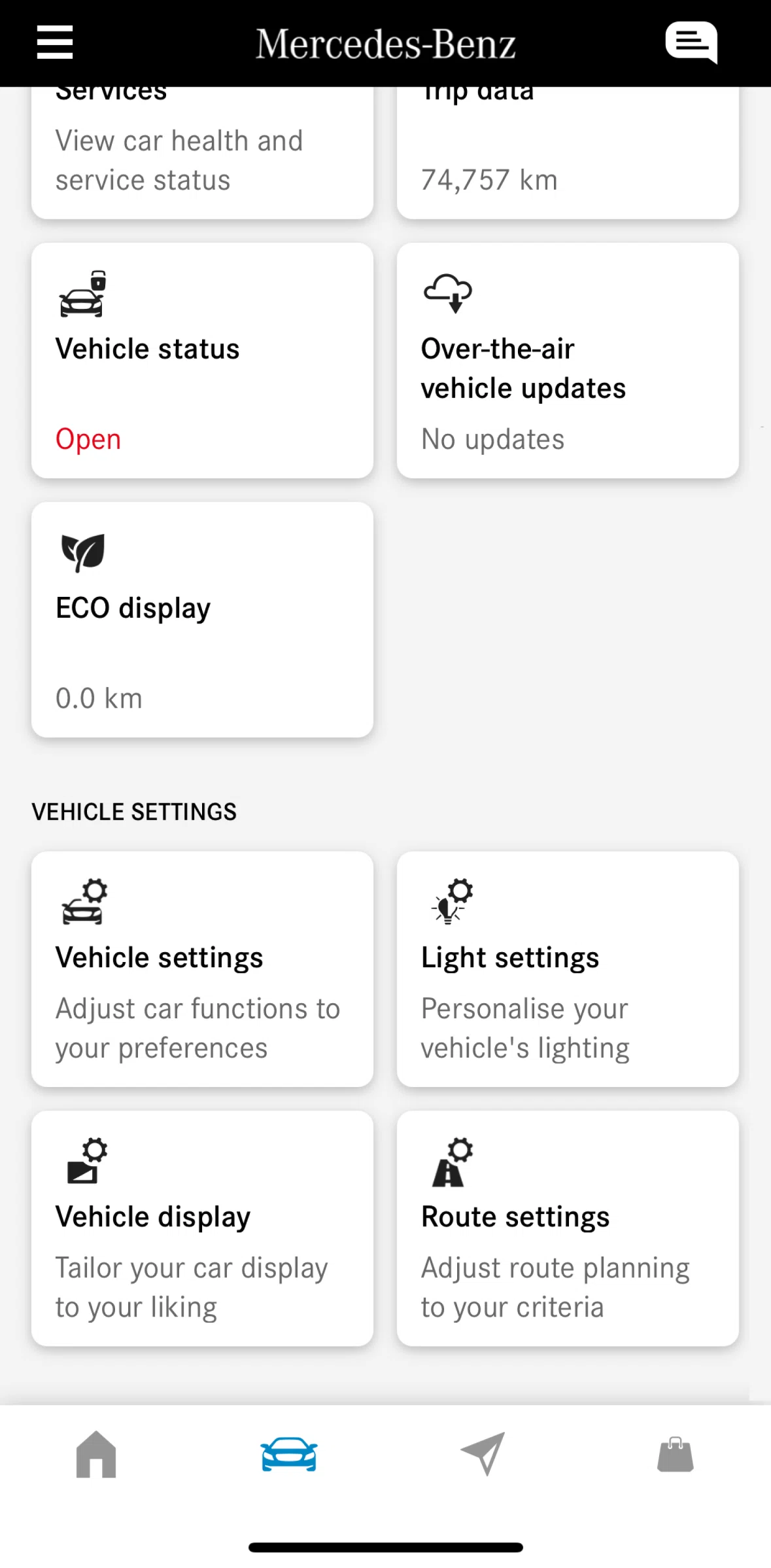Mercedes-Benz Screen screen in the Light settings flow