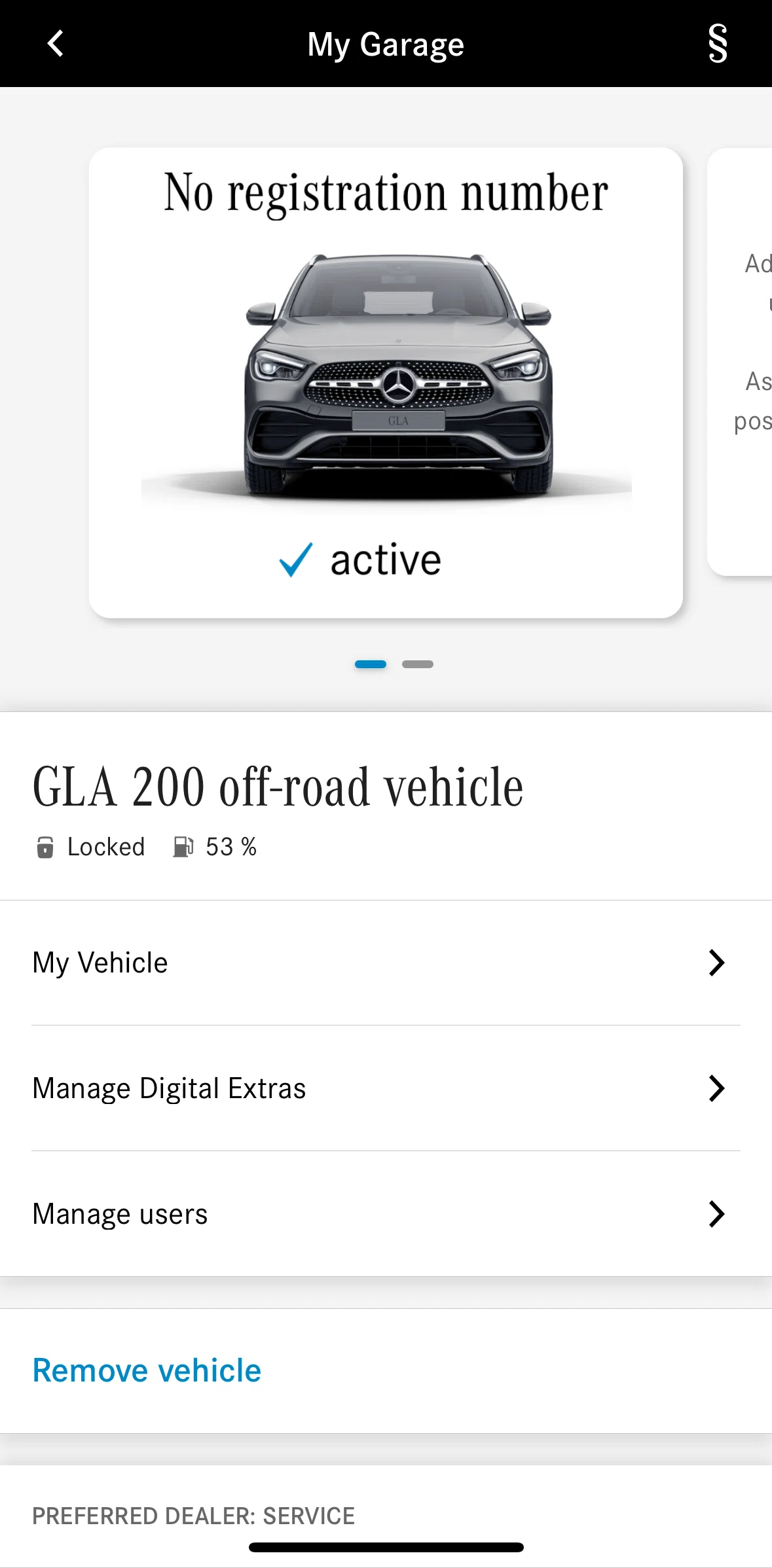 Mercedes-Benz Screen screen in the Manage users flow