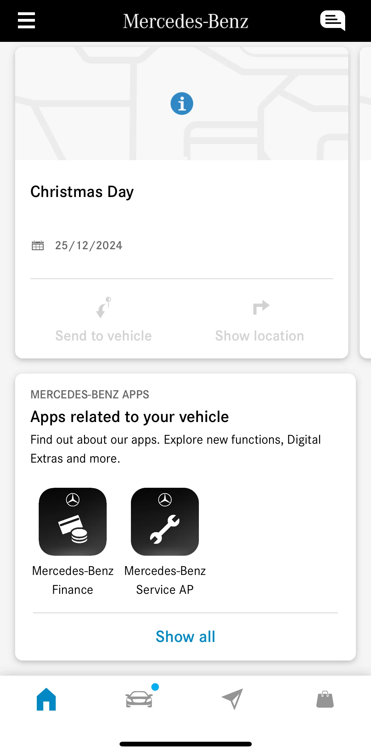 Mercedes-Benz Screen screen in the Mercedes-Benz Apps flow