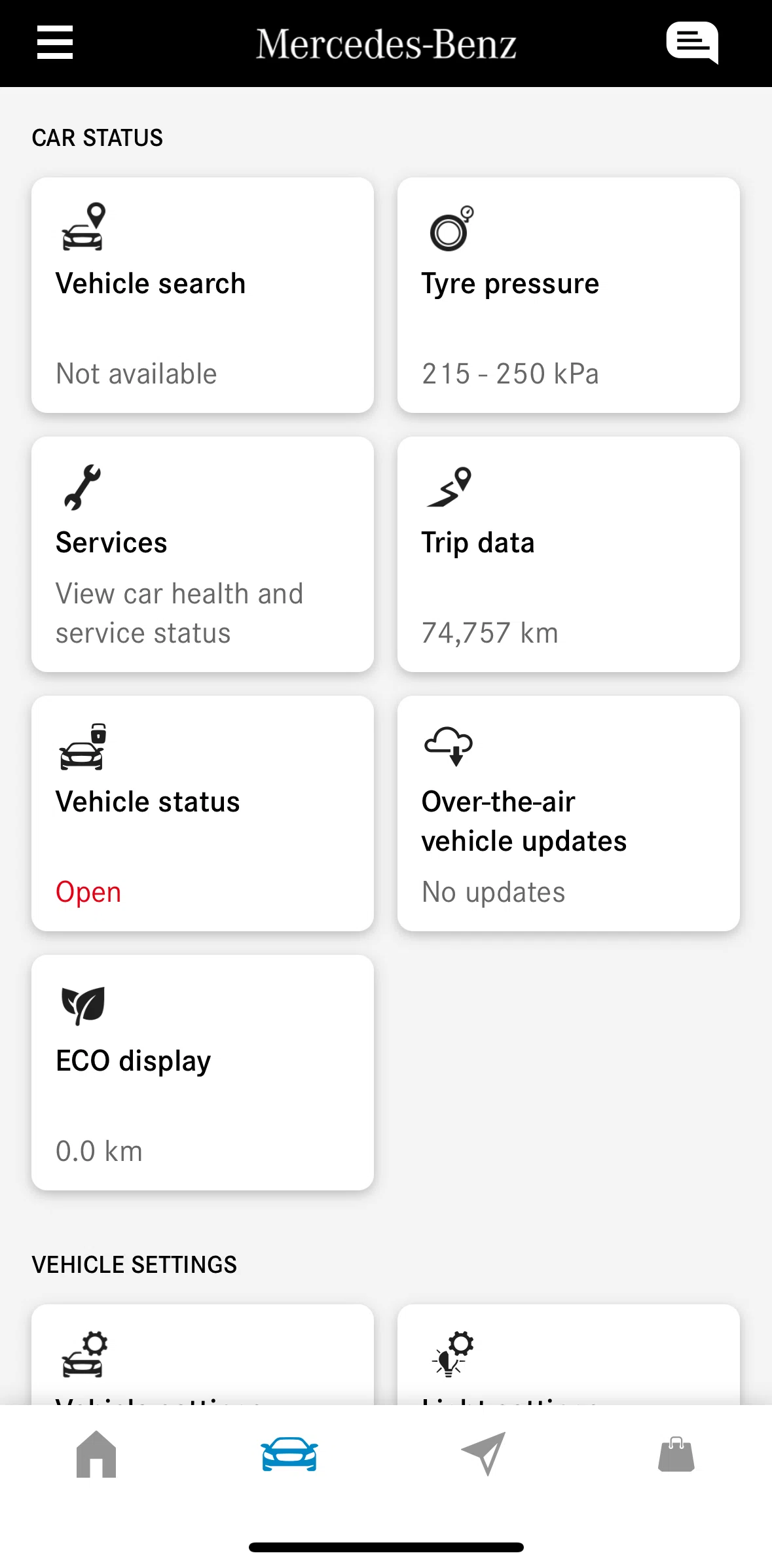 Mercedes-Benz Screen screen in the Over-the-air vehicle updates flow