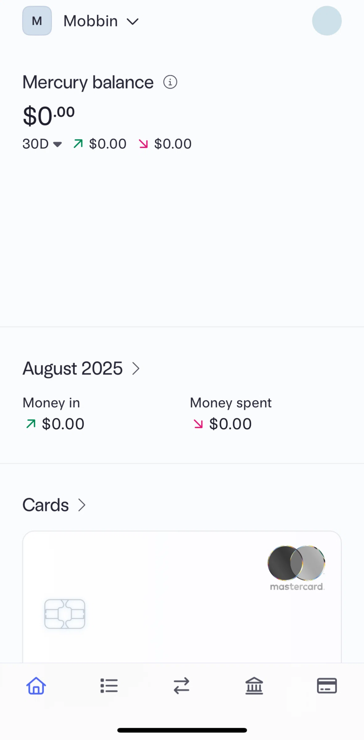 Mercury Screen screen in the Accounts flow